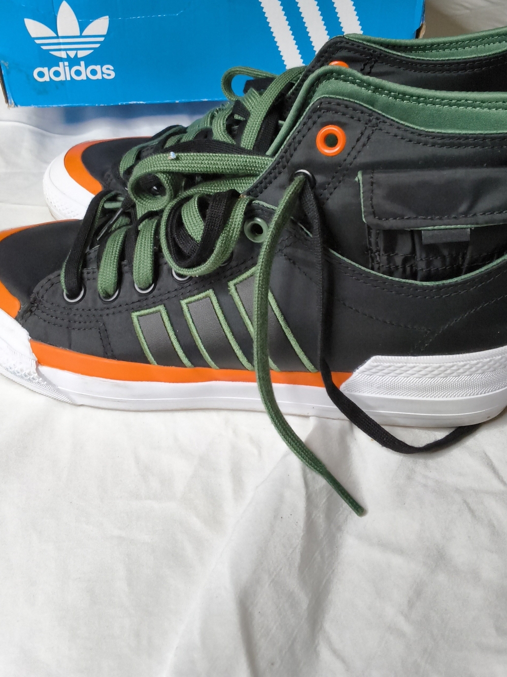 adidas Menâs High-Top Sneakers â Black with Green & Orange Accents